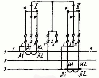 Trīsfāzu divu elementu aktīvās enerģijas skaitītāja daļēji netiešas iekļaušanas shēma trīs vadu tīklā