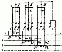 Trīsfāzu aktīvās enerģijas skaitītāja daļēji netiešas iekļaušanas shēma