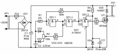 Diagrama esquemático elétrico de um regulador de potência para um ferro de solda