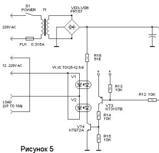 schemat połączeń obciążenia z wykorzystaniem tyrystorów transoptorów TO125-12.5-6