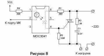 schemat podłączenia triaka do mikrokontrolera