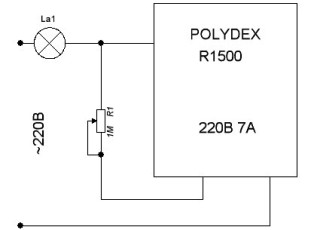 Iebūvētā jaudas regulatora POLYDEX R1500 savienojuma shēma