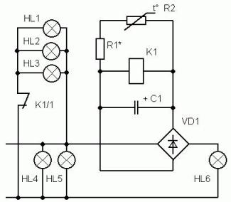 Circuito simples de controle de relé de lustre de dois fios