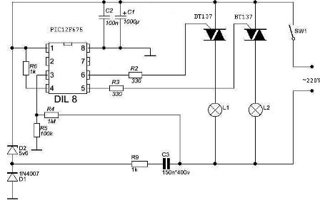 Le circuit de commande du lustre sur le microcontrôleur