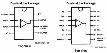 Brochage (brochage) du comparateur LM311, réalisé dans divers cas