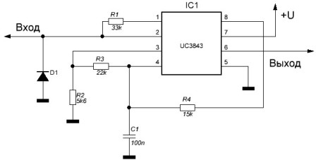 Schéma de l'oscillateur maître PWM sur la puce UC3843