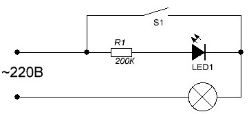 Diagrama de conexão de LED em um interruptor com luz de fundo