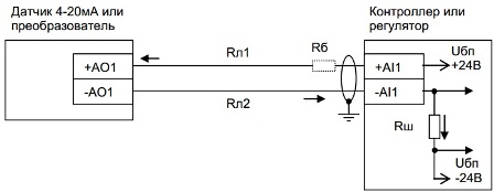 Spajanje analognog senzora na regulator s unutarnjim napajanjem