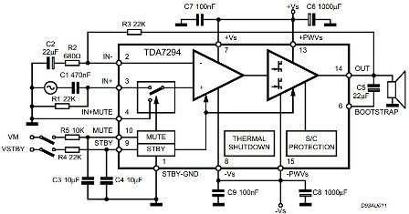 Diagrama típico da fiação TDA7294