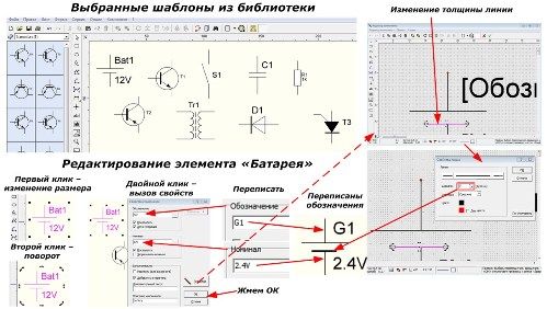  общ изглед на избраните шаблони в прозореца на програмата и последователността на редактиране на един елемент