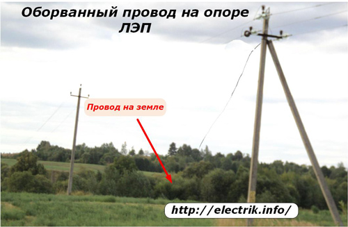 Przerwany drut na słupie elektroenergetycznym