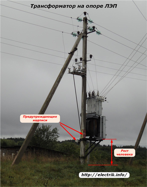 Transformateur sur un poteau de transmission de puissance