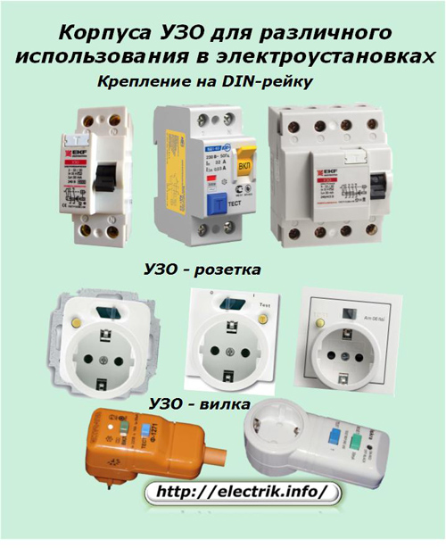 Kryty RCD pro různá použití v elektrických instalacích