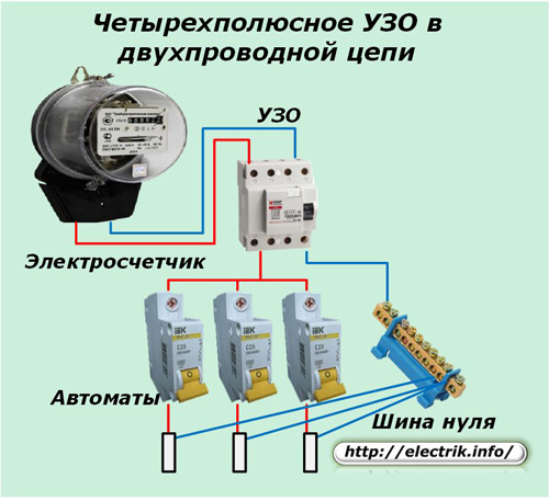 RCD de quatro polos em um circuito de dois fios