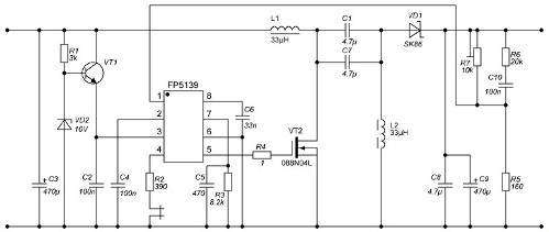 SEPIC pārveidotāja shematiska diagramma