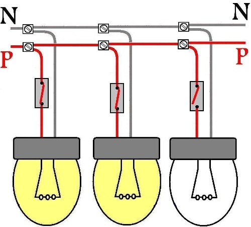 Connexion parallèle des lampes