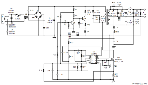 Le circuit d'alimentation sur le contrôleur PWM UC3842