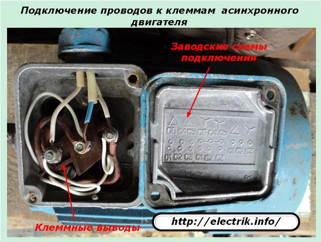 Свързване на проводници към клемите на индукционен двигател