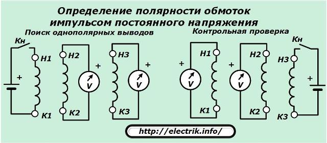 Определяне на полярността на намотките чрез импулс с постоянно напрежение