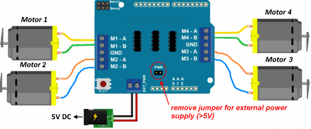 Conectando quatro motores à placa