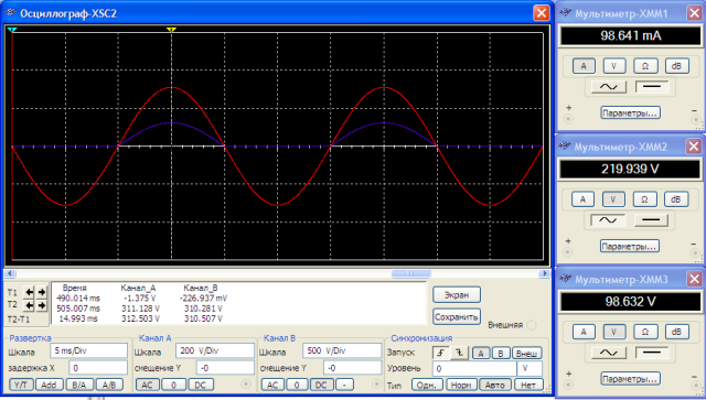 Oscillogramme en Multisim