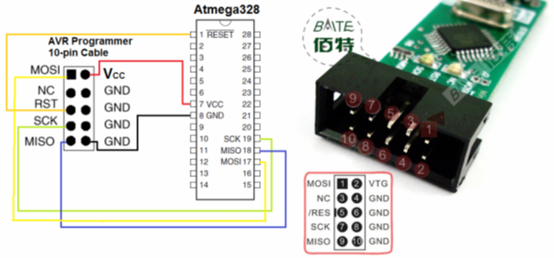 USBASP līdz atmega 328 elektroinstalācijas shēma