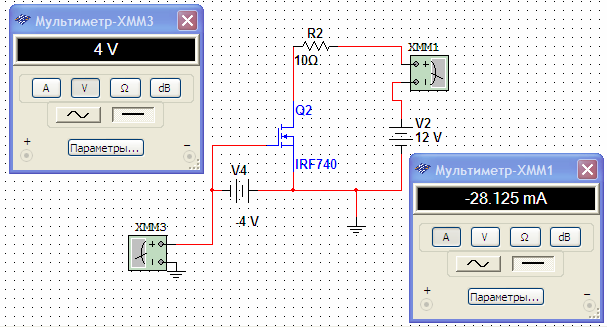 A corrente começa a crescer de 4v