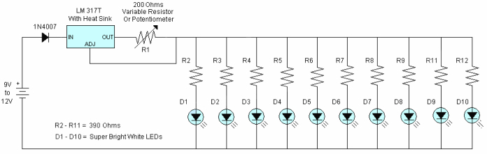 Schéma du stabilisateur actuel sur un stabilisateur réglable LM317