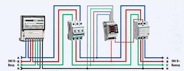 Schemat podłączenia przekaźnika napięcia do sieci trójfazowej