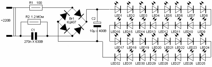 LED lampas shēma