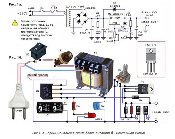 Schéma d'assemblage d'une alimentation électrique réglable