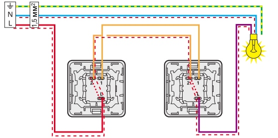 Circuit de commande d'éclairage à partir de 2 endroits à l'aide d'interrupteurs