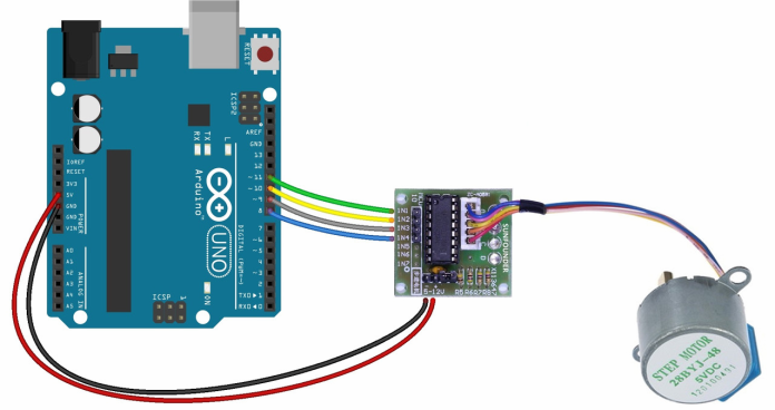 Połączenie ze sterownikiem Arduino i silnikiem krokowym