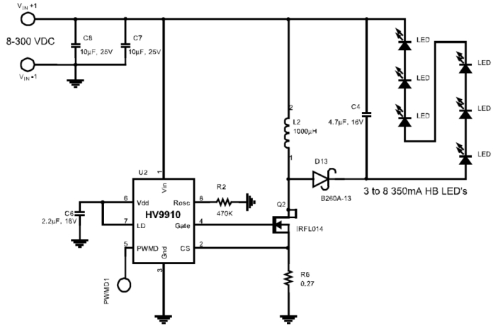 Circuit de commande sans transformateur 220 V typique pour LED