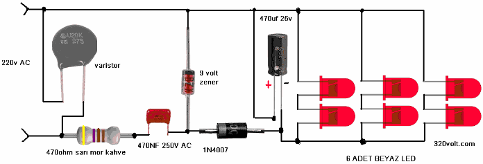 Esquema de uma lâmpada LED caseira