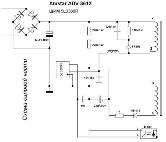 Schéma d'une alimentation de transformateur pour bande LED