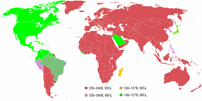 Tensão e frequência em diferentes países do mundo