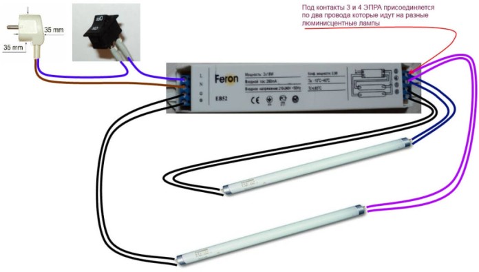 Circuito de lâmpadas com reator eletrônico