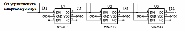 Schemat podłączenia układu WS2813