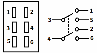 Diagrama do interruptor de alternância do tipo DPDT