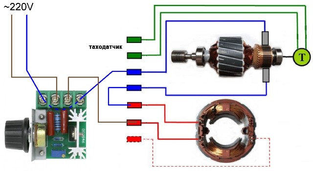 Le schéma de connexion du moteur de la machine à laver avec la possibilité de régler la vitesse