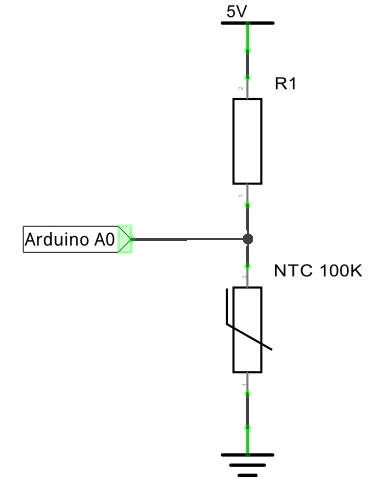 Schemat podłączenia termistora do mikrokontrolera