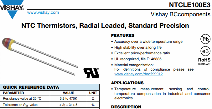 Datashit Vishay TC Thermistors