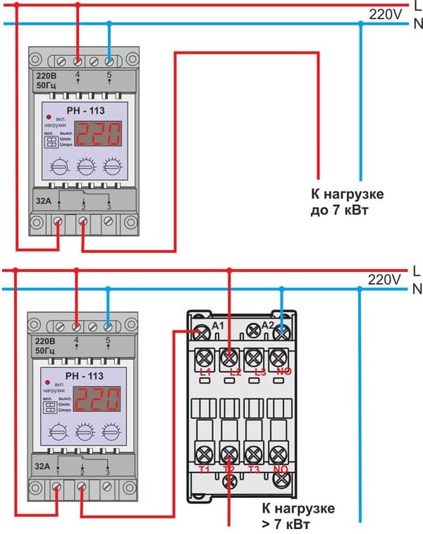 Sprieguma releja elektroinstalācijas shēmas