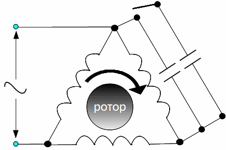 Shēmas kondensatoru pievienošanai elektromotoram