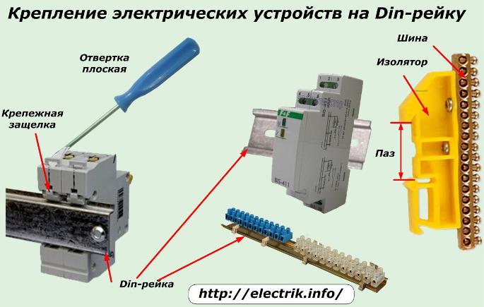 Montagem de aparelhos elétricos em um trilho DIN