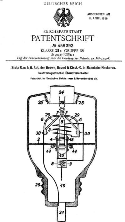 Brevet Hugo Stotz pour disjoncteur